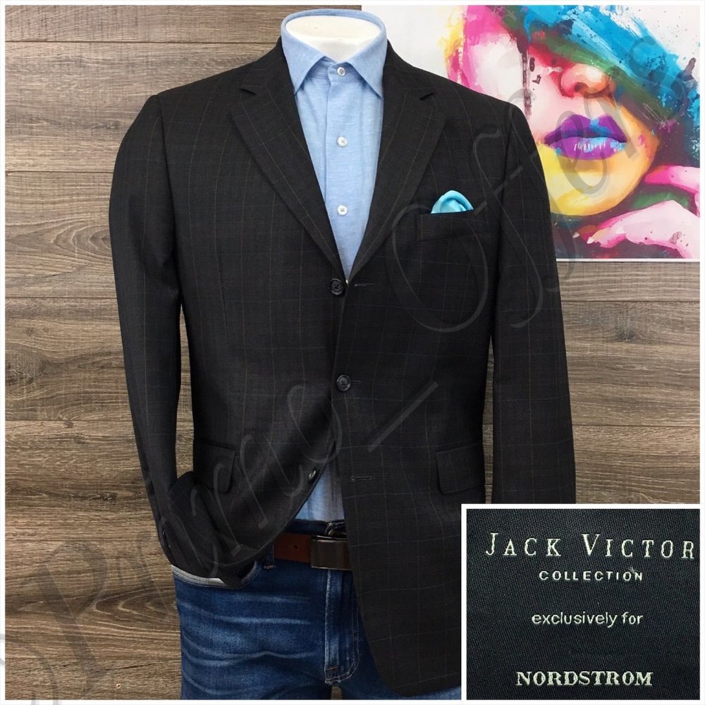 Jack Victor Mens Blazer Sport Coat 3 Button Casual Jacket Size 42R Wool‎ Suits